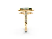 Milgrain Halo Engagement Ring Setting for Fancy Green Marquise Center with Three-Sided Pave Band and Prong Head in Yellow Gold