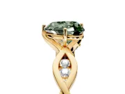 Solitaire Engagement Ring Setting for Fancy Green Heart-Shaped Center with Accented Twist Band and Leaf Prong Head in Yellow Gold