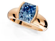 Tension Engagement Ring Setting for Fancy Blue Radiant Cut Center with Wide Flat Band and Tension Head in Rose Gold