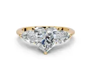 3 Stone Engagement Ring Setting for Heart-Shaped Center with Large Pear-Shaped Accents and Prong Head in Yellow Gold