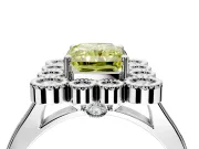 Cluster Halo Engagement Ring Setting for Fancy Yellow Radiant Cut Center with Milgrain Bezel Accents and Prong Head in Platinum