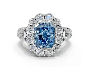 Large Accent Halo Engagement Ring Setting for Fancy Blue Radiant Cut Center with Pave Split Shank and Prong Head in Sterling Silver