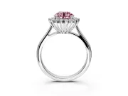 Starburst Halo Engagement Ring Setting for Fancy Pink Round Cut Center with Thin Round-Wire Band and Prong Head in Sterling Silver