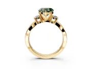 3 Stone Engagement Ring Setting for Fancy Green Heart-Shaped Center with Pave Twist Band and Prong Head in Yellow Gold