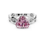 Solitaire Engagement Ring Setting for Fancy Pink Heart-Shaped Center with Accented Twist Band and Leaf Prong Head in Sterling Silver