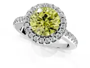 Pave Halo Engagement Ring Setting for Fancy Yellow Round Cut Center with Single Row Pave Band and Prong Head in Platinum