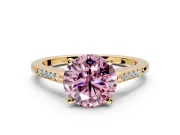 Solitaire Engagement Ring Setting for Fancy Pink Round Cut Center with Channel Accents and Prong Head in Yellow Gold