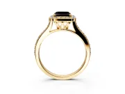 Halo Engagement Ring Setting for Fancy Black Asscher Cut Center with Pave Accents, Heart Basket and Prong Head in Yellow Gold