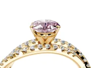 Solitaire Engagement Ring Setting for Fancy Pink Oval Center with Woven 3-Strand Pave Band and Prong Head in Yellow Gold
