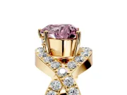 Halo Engagement Ring Setting for Fancy Pink Heart-Shaped Center with Pave Infinity Twist Band and Prong Head in Yellow Gold