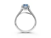 Solitaire Engagement Ring Setting for Fancy Blue Cushion Cut Center with Accented Split Shank and Prong Head in Sterling Silver