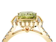 Milgrain Floral Halo Engagement Ring Setting for Fancy Yellow Princess Cut Center with Pave Band and Prong Head in Yellow Gold