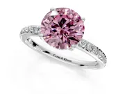 Solitaire Engagement Ring Setting for Fancy Pink Round Cut Center with Fine Pave Band and Prong Head in Sterling Silver