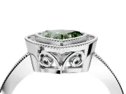 Halo Engagement Ring Setting for Fancy Green Heart-Shaped Center with Milgrain Halo, Pave Band and Prong Head in Sterling Silver
