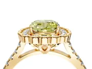 Milgrain Floral Halo Engagement Ring Setting for Fancy Yellow Cushion Cut Center with Pave Band and Prong Head in Yellow Gold