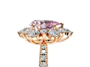Floral Halo Engagement Ring Setting for Fancy Pink Pear-Shaped Center with Pave Accents and Prong Head in Rose Gold