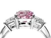 3 Stone Engagement Ring Setting for Fancy Pink Cushion Cut Center with Matching Side Accents and Prong Head in Platinum
