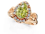 Halo Engagement Ring Setting for Fancy Yellow Pear-Shaped Center with Open Scroll Shoulders and Prong Head in Rose Gold