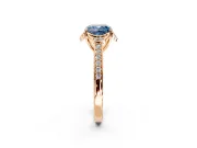Floral Engagement Ring Setting for Fancy Blue Cushion Cut Center with Four Accent Clusters and Prong Head in Rose Gold