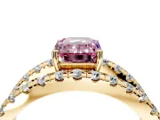 Solitaire Engagement Ring Setting for Fancy Pink Emerald Cut Center with Wide-Open Split Shank and Prong Head in Yellow Gold