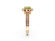 Halo Engagement Ring Setting for Fancy Yellow Cushion Cut Center with Outer Bezel Rim, Pave Band and Prong Head in Rose Gold