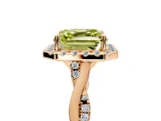 Halo Engagement Ring Setting for Fancy Yellow Asscher Cut Center with Twist Band and Prong Head in Rose Gold