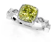 Milgrain Bezel Engagement Ring Setting for Fancy Yellow Cushion Cut Center with Marquise Stations and Bezel Head in Platinum
