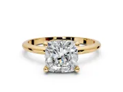 Minimalist Solitaire Engagement Ring Setting for Cushion Cut Center with Thin Band and Prong Head in Yellow Gold
