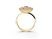 Halo Engagement Ring Setting for Fancy Pink Marquise Center with Milgrain Bezel Rim, Plain Band and Prong Head in Yellow Gold