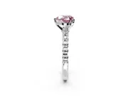 Solitaire Engagement Ring Setting for Fancy Pink Heart-Shaped Center with Bezel-Dot Beaded Band and Prong Head in Sterling Silver