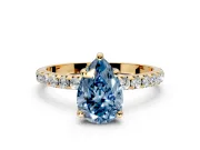 Solitaire Engagement Ring Setting for Fancy Blue Pear-Shaped Center with Micro Pave Band and Prong Head in Yellow Gold