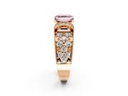 Pave Engagement Ring Setting for Fancy Pink Asscher Cut Center with Curved Accent Rows, Openwork and Prong Head in Rose Gold