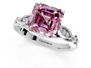 Solitaire Engagement Ring Setting for Fancy Pink Asscher Cut Center with Marquise and Bezel Accents and Prong Head in White Gold
