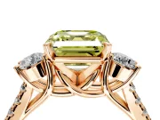 3 Stone Engagement Ring Setting for Fancy Yellow Asscher Cut Center with Crossover Basket, Pave Band and Prong Head in Rose Gold