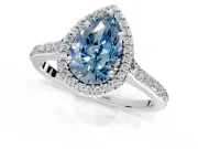 Halo Engagement Ring Setting for Fancy Blue Pear-Shaped Center with Pave Accents, Heart Basket and Prong Head in Platinum