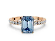 Solitaire Engagement Ring Setting for Fancy Blue Emerald Cut Center with Large Accent Band and Prong Head in Rose Gold