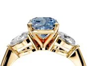 3 Stone Engagement Ring Setting for Fancy Blue Cushion Cut Center with Large Pear-Shaped Accents and Prong Head in Yellow Gold