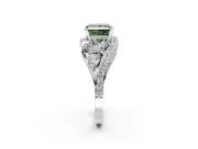 Halo Engagement Ring Setting for Fancy Green Princess Cut Center with Marquise and Pave Bypass Band and Prong Head in Platinum