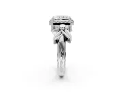 Halo Engagement Ring Setting for Radiant Cut Center with Floral Band and Prong Head in White Gold