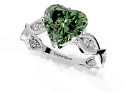 Solitaire Engagement Ring Setting for Fancy Green Heart-Shaped Center with Accented Twist Band and Leaf Prong Head in Platinum