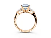 3 Stone Engagement Ring Setting for Fancy Blue Princess Cut Center with Large Pear-Shaped Accents and Prong Head in Rose Gold