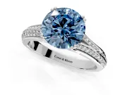 Solitaire Engagement Ring Setting for Fancy Blue Round Cut Center with Pave Rail Split Shank and Prong Head in Platinum
