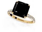Solitaire Engagement Ring Setting for Fancy Black Asscher Cut Center with Pave Accents and Prong Head in Yellow Gold