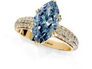 Solitaire Engagement Ring Setting for Fancy Blue Marquise Center with Multi-Row Pave Accents and Basket Head in Yellow Gold