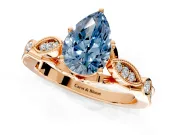 Solitaire Engagement Ring Setting for Fancy Blue Pear-Shaped Center with Marquise and Bezel Accents and Prong Head in Rose Gold
