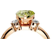 3 Stone Engagement Ring Setting for Fancy Yellow Heart-Shaped Center with Wide Plain Band and Prong Head in Rose Gold