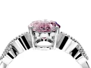 Leaf Engagement Ring Setting for Fancy Pink Oval Center with Milgrain Accent Band and Prong Head in Sterling Silver