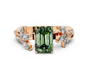 Floral Engagement Ring Setting for Fancy Green Emerald Cut Center with Trailing Marquise Accents and Prong Head in Rose Gold