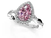 Halo Engagement Ring Setting for Fancy Pink Pear-Shaped Center with Pave and Plain Twist Band and Prong Head in Sterling Silver