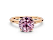 Hidden Halo Engagement Ring Setting for Fancy Pink Round Cut Center with Thin Rounded Band and Prong Head in Rose Gold